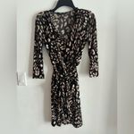 BCBGMAXAZRIA Zaria Wrap Dress Leopard Print Tie Waist 3/4 Sleeve Size S Photo 8