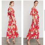 BCBGMAXAZRIA Flutter Sleeve In Bloom Floral Print Faux Wrap Maxi Dress Size XS Photo 2