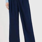 Loft Ann Taylor  Peyton Navy Blue High Rise Trouser Pants Wide Leg Size 12 Petite Photo 0