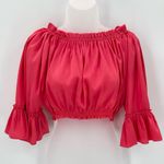 SHUG Crop Top DORIS Blouse Womens L Satin Ruffle Watermelon Pink Silky NEW Size L Photo 0