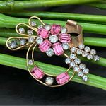 GF Vintage STAR-ART 1/20 12K Art Deco Pink Flower Rhinestones Pendant Brooch Photo 2