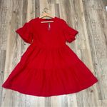 NWT Boutique Women's Dress V Neck Bell Sleeve Tiered Ruffle Pockets red small Photo 7
