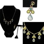 Light Blue Green Teardrop Crystal Necklace Earring Gold Tone Set 2028 Brand Photo 1