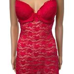 Be Wicked Red Sheer Romantic Floral Lace Padded Underwire Ruffle Bow Slip Dress Size M Photo 0