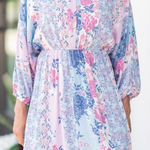 Savanna Jane Patchwork Dress Floral Print Dolman Sleeves Pastel Boho Sz 1X Girly Blue Photo 0