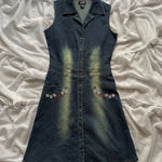 LIPS Denim Dress with Floral Embroidery Blue Size M Photo 0