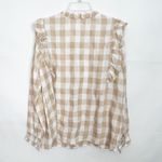 Women's Gingham Print Ruffle Long Sleeve Top Size Large Brown Photo 4