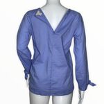 J. Crew Shirt Womens‎ XS Blue Bow Sleeve Peek A Boo Blouse Preppy Office Casual Photo 3