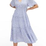 ELLOS Tiered Midi Dress Surplice Neckline in French Blue Ditsy Floral, Size: 18 Photo 0