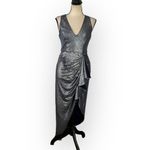 Aidan AIDAN MATTOX Draped Dress Women's 4 Gunmetal Asymmetrical Sleeveless RTR Gray Photo 2