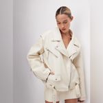 Good American  Oversized Faux Leather Moto Jacket- White Womens‎ XXS Photo 1