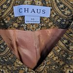 Chaus Tan/White/Blue Paisley Button Down Long Wool Blend Blazer Size 10‎ Tan Photo 2
