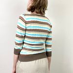 Old Navy Vintage y2k  Brown & Blue Striped Surplice Eyelet Knit Blouse Shirt Top Photo 1