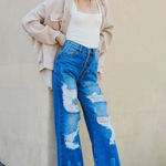 Vibrant  M.i.U Ripped Hem Button fly Wide Leg distressed Jeans Sz 13 Photo 0