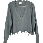 Cotton Candy LA  Cropped Oversized Sweater Ribbed Knit Blue Raw Hem Size S/M Photo 0