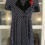 BETTIE PAGE Navy White Polka Dot‎ Retro 50's SEXY Secretary Swing Dress … Black Size XS Photo 0
