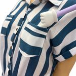 Eden & Olivia  Short Sleeve Blue White Striped Button Up Tie front Pocket Shirt M Photo 3