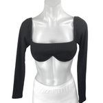 Princess Polly  Black Long Sleeve Ribbed Knit Underwire Bandeau Crop Top Size 2 Photo 0
