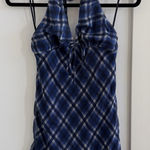 Princess Polly  Laraline Halter Navy Plaid Check Mini Dress Women's Size 6 Photo 0