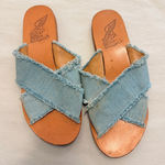 Ancient Greek Sandals Denim‎ Crossover Fringe Flat Sandals 37.5 Blue Size 7.5 Photo 0