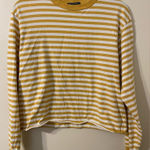 Brandy Melville Women's Gold White Striped One Size Cropped Long Sleeve Tee Photo 0