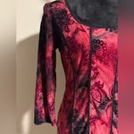 Dress Barn EUC  Red and Black Paisley Print 3/4 sleeve blouse size small Photo 1