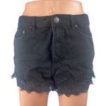 Free People Women's Black Lace Hem High Waisted Wide Leg Denim Jeans Shorts 28 Photo 0