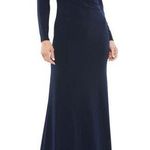 Mac Duggal Long Sleeve Ruched Jersey V-Neck Gown Midnight Women’s Sz 14W Photo 0