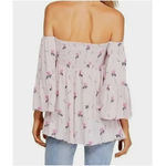 Free People  Shirt Womens XS‎ Pink Lana Off Shoulder Floral Bell Sleeve Boho Photo 2