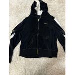 Rocawear Vintage y2k Classic Black Velour Hoodie Rhinestone Logo White Stripe 1X Photo 3