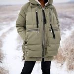 OroLay Puffer Coat Jacket with Hood Knee Length Green Quilted Padded Winter Warm Orange Size M Photo 0