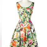Oscar de la Renta  Green floral Taffeta Scoop Neck Dress Photo 0