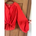 Free People Check On It Faux-Wrap Gauzy Blouse Red/Orange Women’s size XS Photo 4