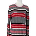 Ann Taylor Sweater Crew Neck Flare Sleeve Black Pink Red Stripe Women Size XL Photo 11