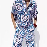 ZARA  PRINTED PALAZZO PANTS Blue & Pink Patterned Wide Leg Size M NEW Photo 3