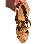 Tory Burch  Nadia Huarache Woven Tan Leather Sandals heels size 5.5 M Photo 4