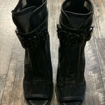 Karl Lagerfeld Black Peep-Toe Heeled Boots Size 5.5 Photo 0