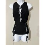 Kendall + Kylie Black Lace Up Peplum Cut Out V Neck Sleeveless Top XS Photo 1