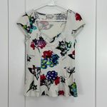 Anthropologie 9H1F STCL Small White Floral Sweetheart Neckline Cap Sleeve Blouse Photo 2