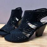 Y-Not Y•Not Laser cut Slingback Black Peep Toe Zipper Heels 8.5 Photo 0