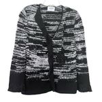 Stizzoli Black White Eyelash Knit Striped Metallic Cardigan Sweater Jacket Size M Photo 0