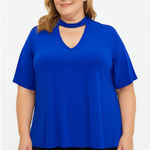Excellent Boutique Plus Women’s Blue Keyhole Cutout Neck Blouse Size 0X Plus Photo 0