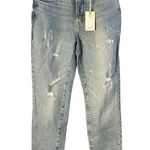 Good American  Blue Straight Leg Jeans Distressed Design Photo 0