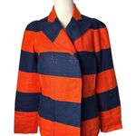 Sonia Rykiel Jacket Women Small Orange Blue Stripe Linen Double Breasted Blazer Photo 0