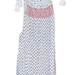 Old Navy White and Red Patterned boho blouse with tasseled shoulder tie - MEDIUM Photo 2