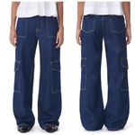 Ganni NEW  Angi Wide Leg Cargo Jeans Rinse Denim Photo 1