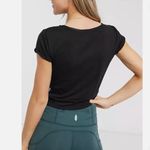 Free People  Movement Size M Run In The Sun Crop Tee Solid Black Frayed Hem‎ Yoga Photo 5