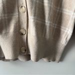 Joie  Beige Plaid Cardigan long sleeve cable knit accent button down front Photo 5