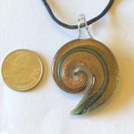 Green & Gold Shimmer Glass Pendant Necklace Vintage Boho Photo 2