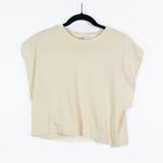 ZARA NEW Cotton Short Sleeve Crew Neck Boxy Crop Top Tee Shirt Buttercream Small Photo 0